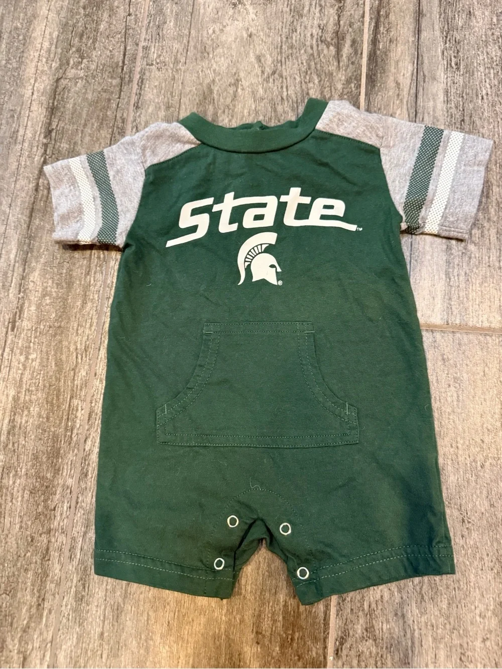 Michigan State MSU Spartans Baby ‘State' Romper with Logo - 0/3 months